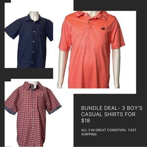 3 Boy’s Short sleeves Pullover and buttoned Casual Shirts (Size 10 & 10/12)
